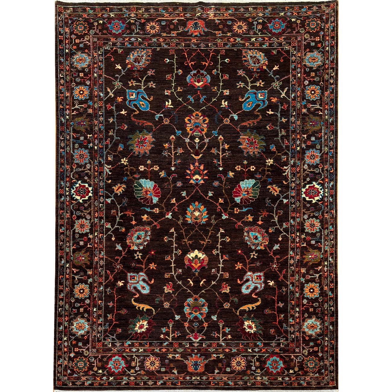 El Dokuma Kahverengi Floral Sultani Yün Halı (210x290 cm)