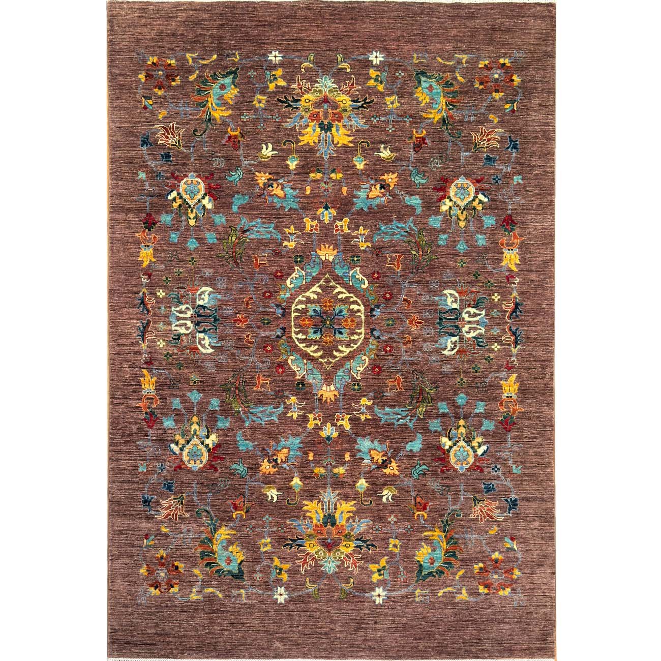 El Dokuma Kahverengi Floral Sultani Yün Halı (175x250 cm)