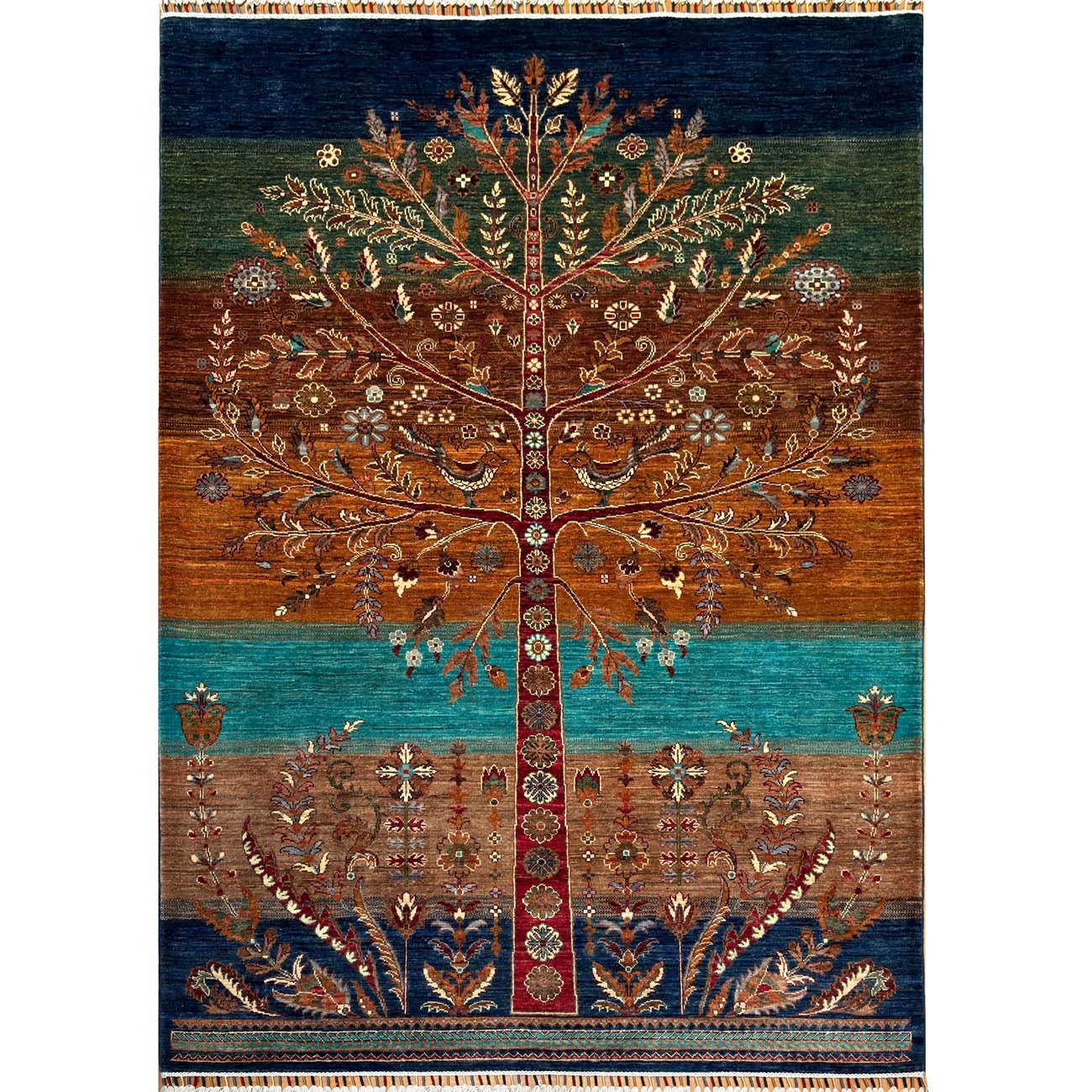 El Dokuma Hayat Ağacı Kabile Yün Halı (175x235 cm)