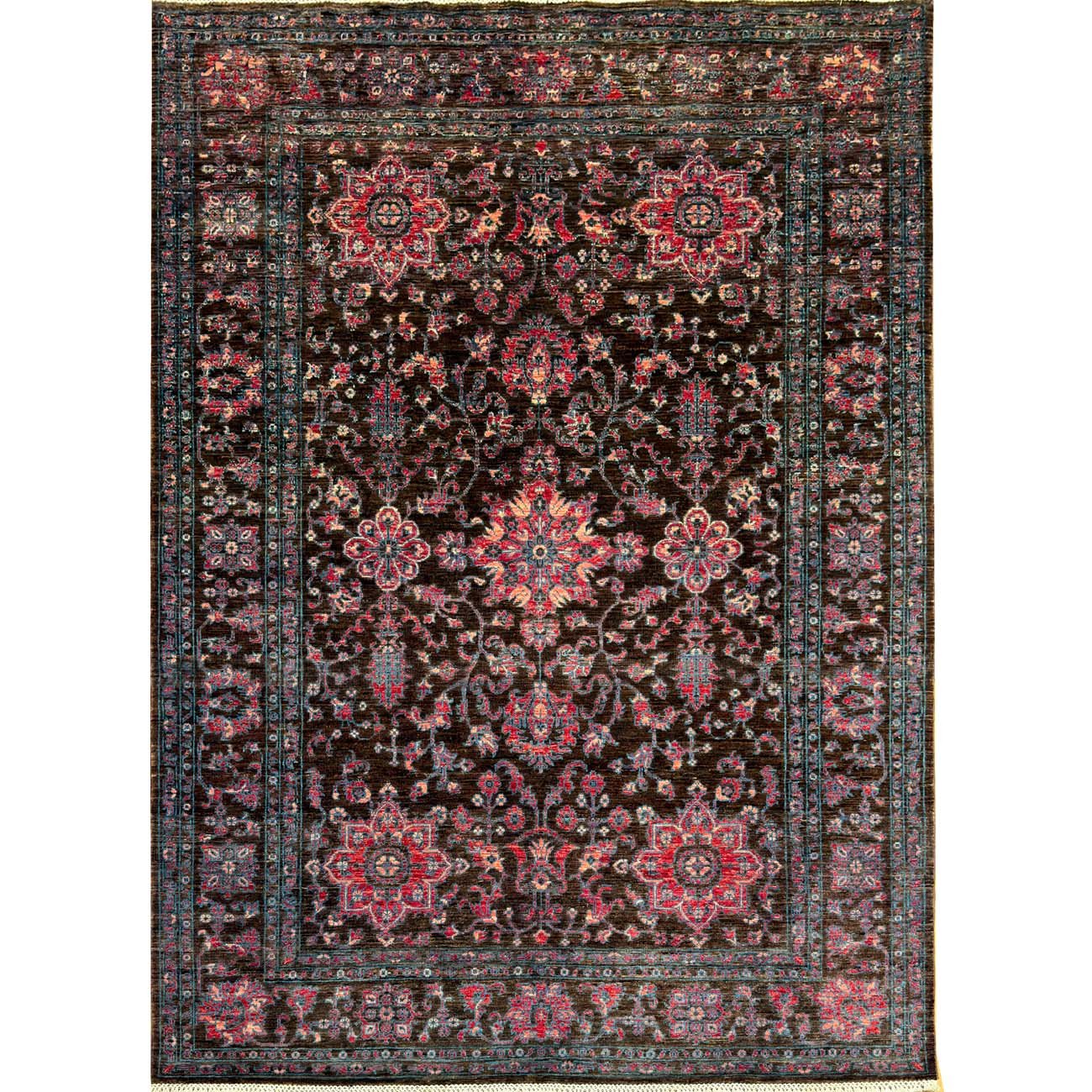 El Dokuma Kahverengi Floral Sultani Yün Halı (175x240 cm)