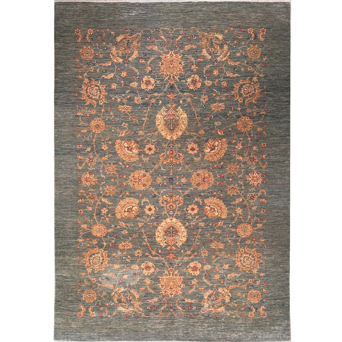 El Dokuma Gri Floral Sultani Yün Halı (195x300 cm)