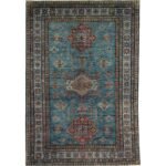 El Dokuma Mavi Kazak Yün Halı (170x230 cm)
