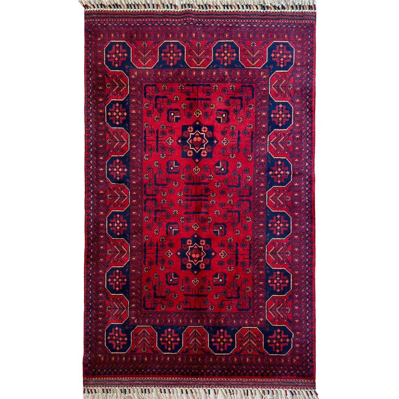 El Dokuma Kırmızı Afgan Yün Halı (100x150 cm)