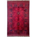 El Dokuma Kırmızı Afgan Yün Halı (100x145 cm)