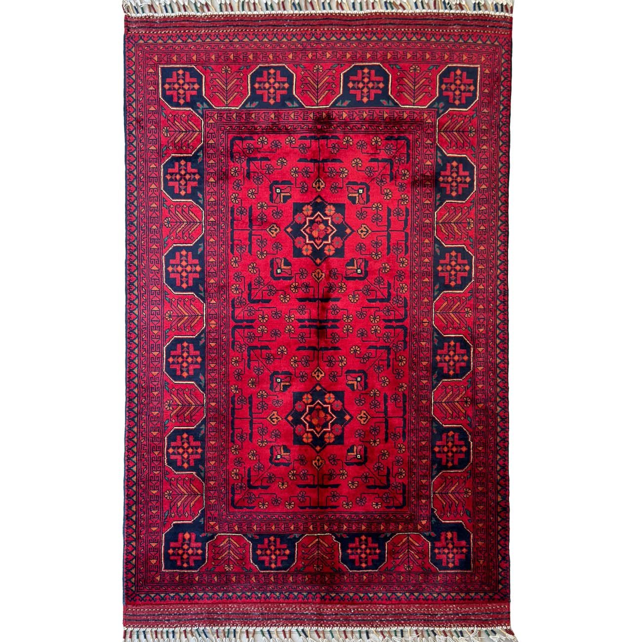 El Dokuma Kırmızı Afgan Yün Halı (100x145 cm)
