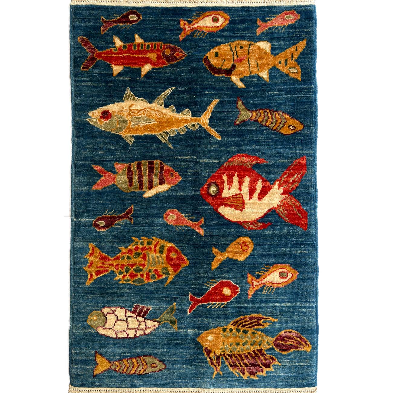 El Dokuma Balık Desenli Kabile Yün Halı (60x95 cm)