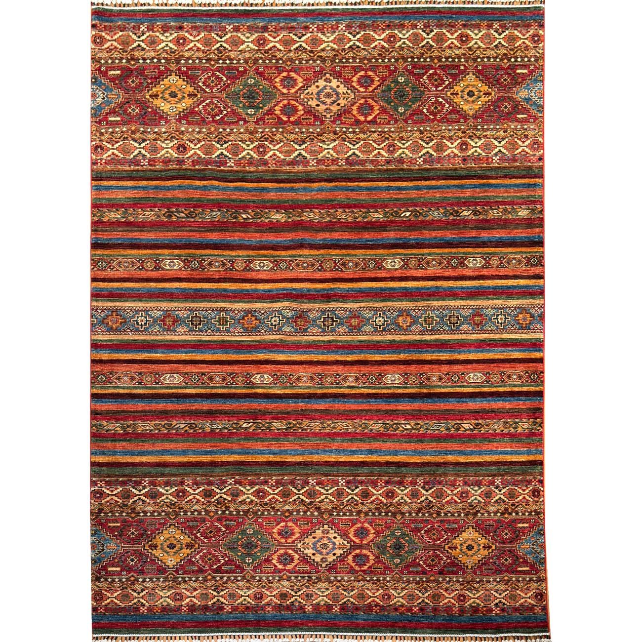 El Dokuma Çizgili Horcin Kabile Yün Halı (210x310 cm)
