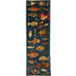 El Dokuma Balık Desenli Kabile Yün Halı (60x180 cm)