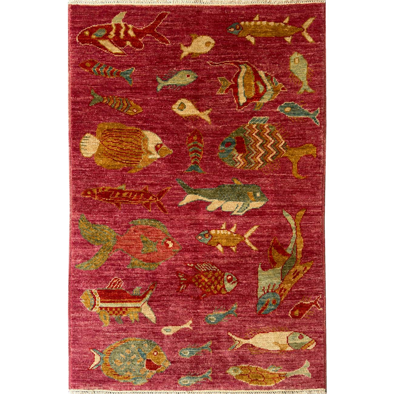 El Dokuma Balık Desenli Kabile Yün Halı (80x120 cm)
