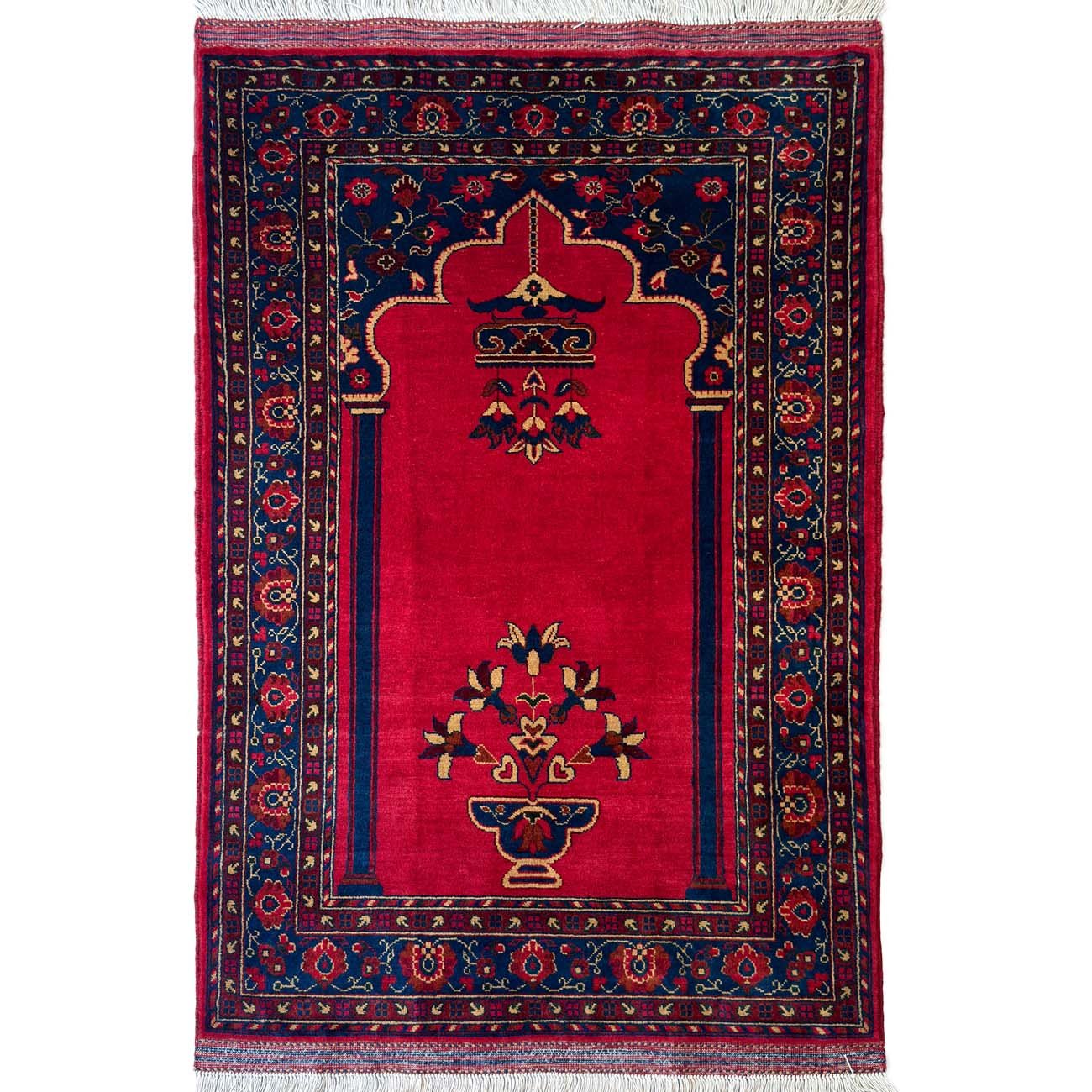 El Dokuma Kırmızı Afgan Bilicik Seccade Yün Halı (90x125 cm)