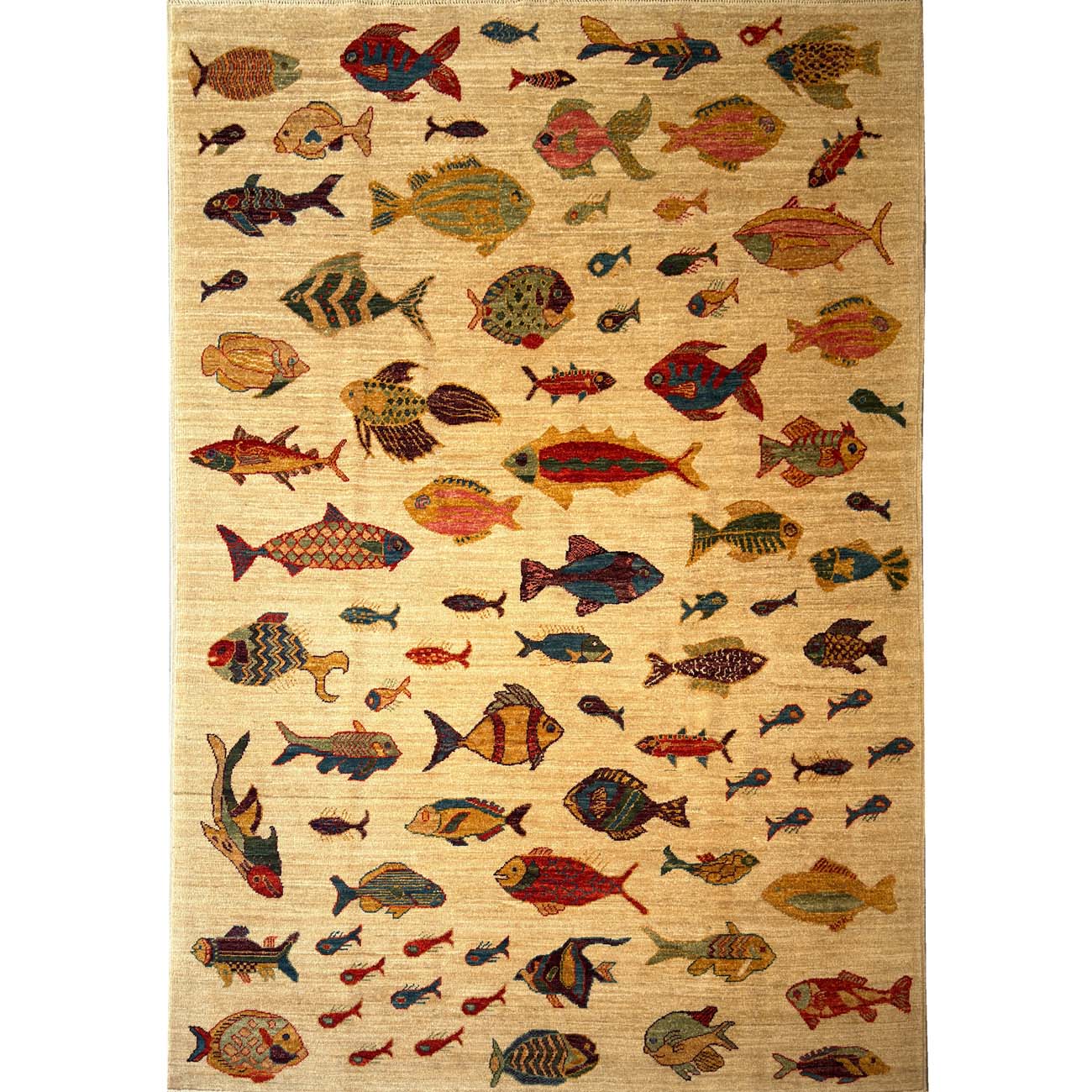 El Dokuma Balık Desenli Kabile Yün Halı (170x240 cm)